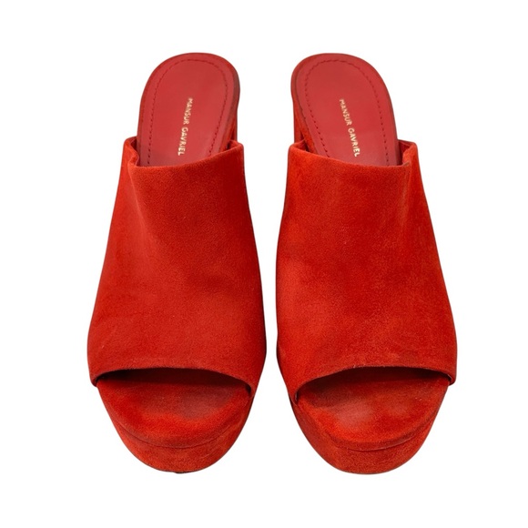 Mansur Gavriel Red Suede Leather Peep Toe Platform Block Heel Mules sz 36 - Picture 3 of 12